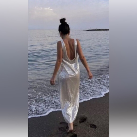 ZARA white sequins midi dress size extra small - Picture 6 of 16